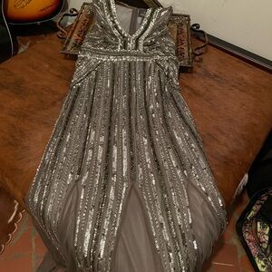 Adrianna Papell grey/silver sequin gown, size 4.